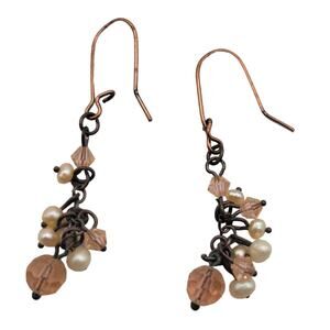 Vintage Y2K French Hook Earrings Beaded Dangle Peach Beads